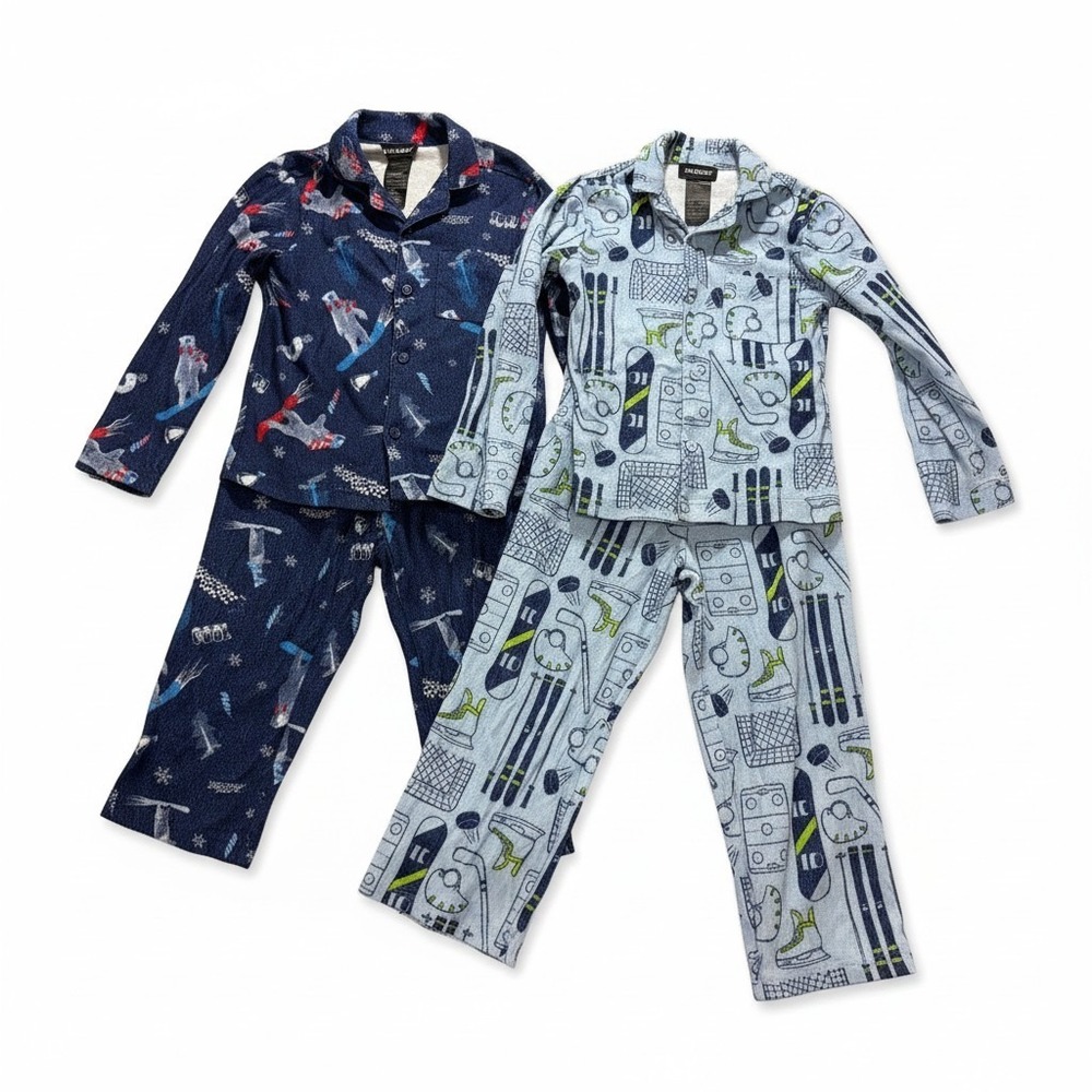 Joe Boxer Boys S 6/7 Blue Fleece Pajama Set 2-Pack Winter Sports Casual Cozy PJ